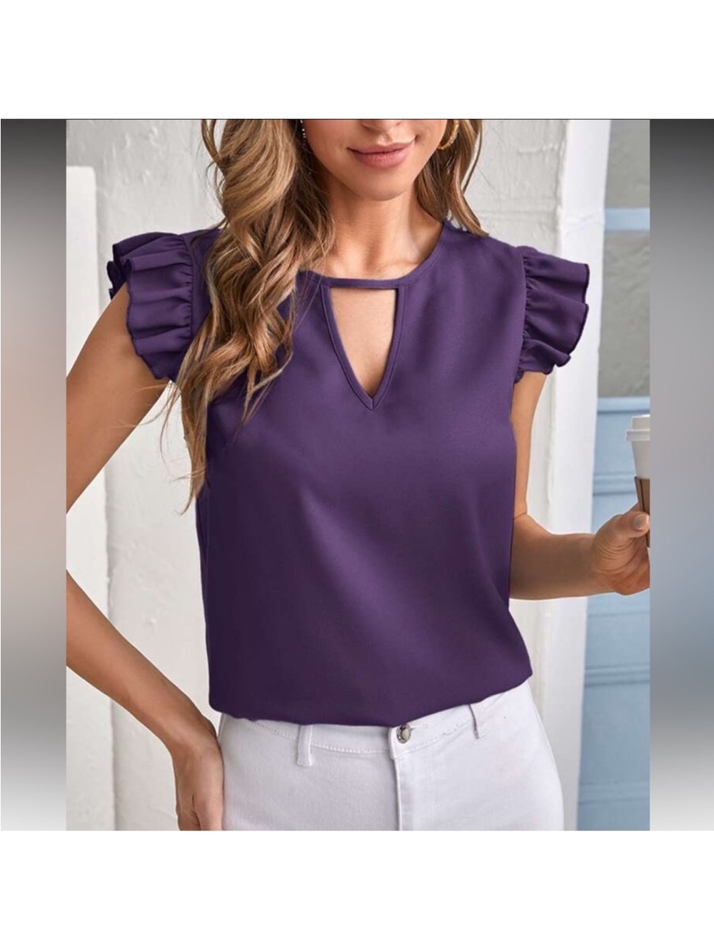 SHEIN Deep Purple Ruffle Sleeve Top